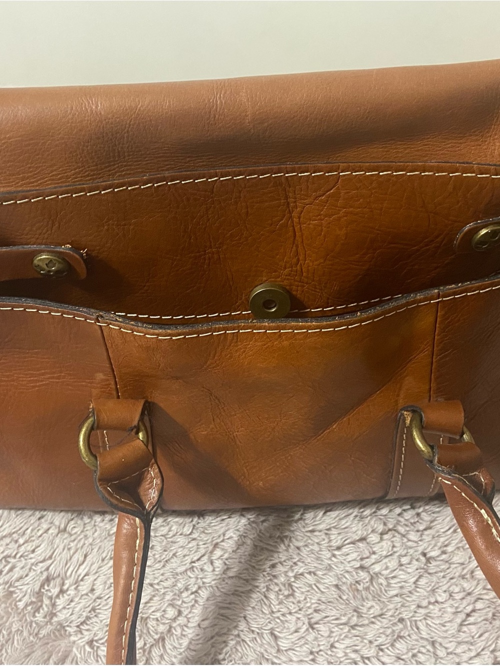 Patricia Nash Cognac Brown Leather Satchel with Twist Handles - Picture 8 of 14